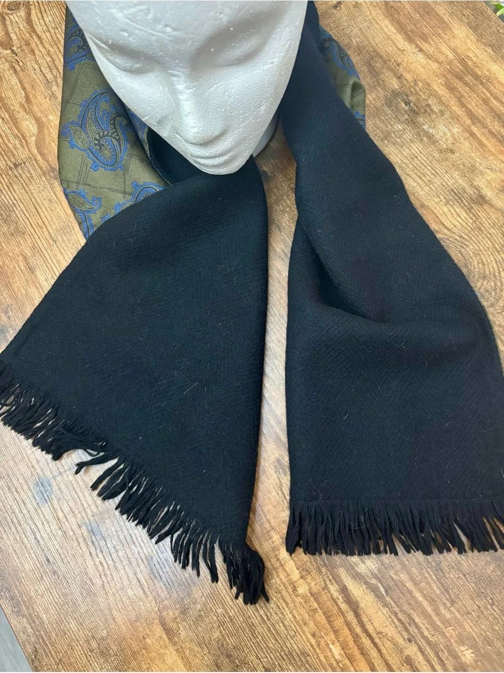 Duggie Majestic Vintage Olive/Blue Paisley Silk/Wool w/ Fringe Opera Scarf